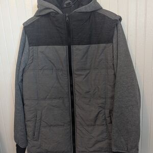 Machine Gray Puffer Jacket with Stand-up Collar